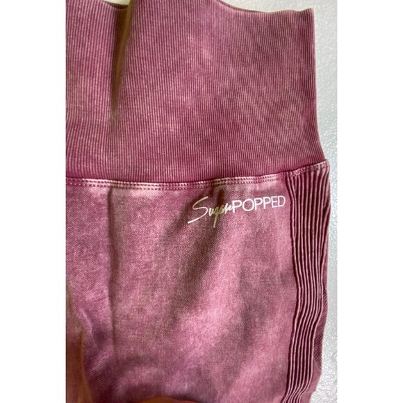 Pink Acid Wash Seamless Crop Top & Scrunch Butt Leggings Set Large Yoga Gym Sexy - Picture 8 of 8